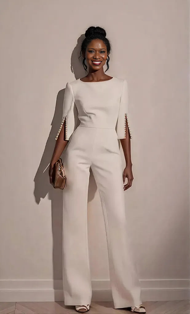 Wide-Leg Jumpsuit with Slit Sleeve