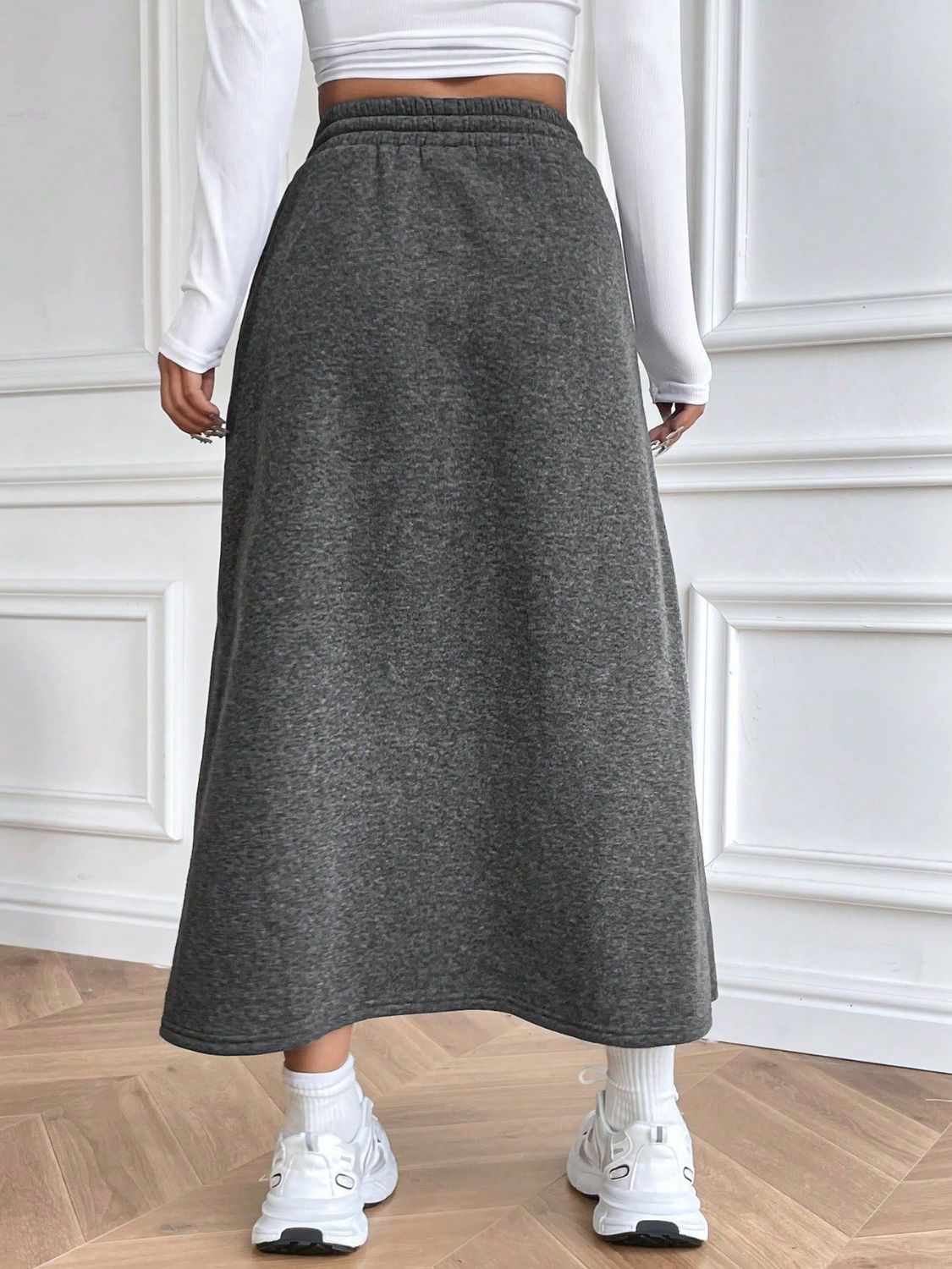 Drawstring Midi Skirt with Pockets