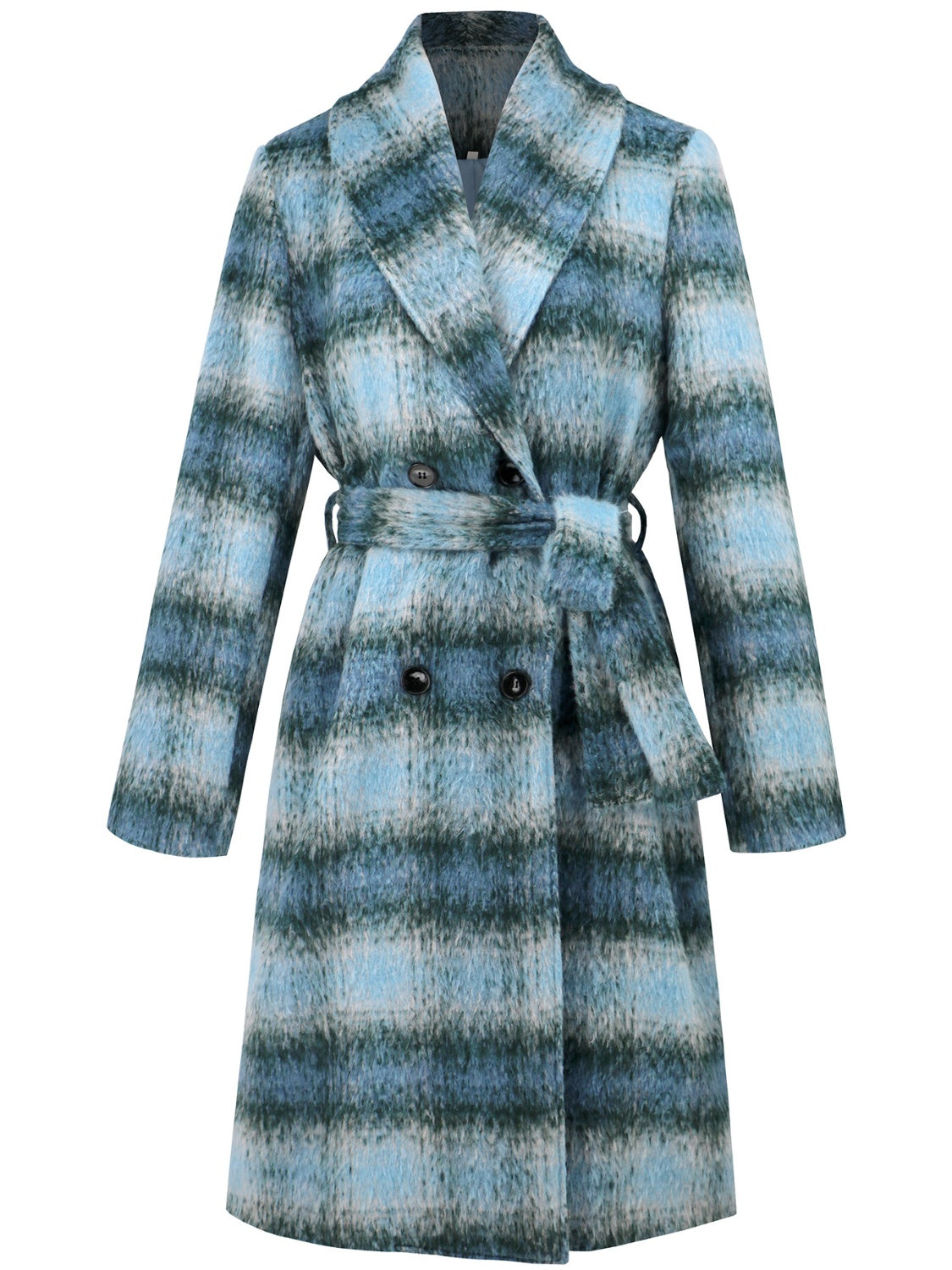 Plaid Tie Waist Long Sleeve Coat