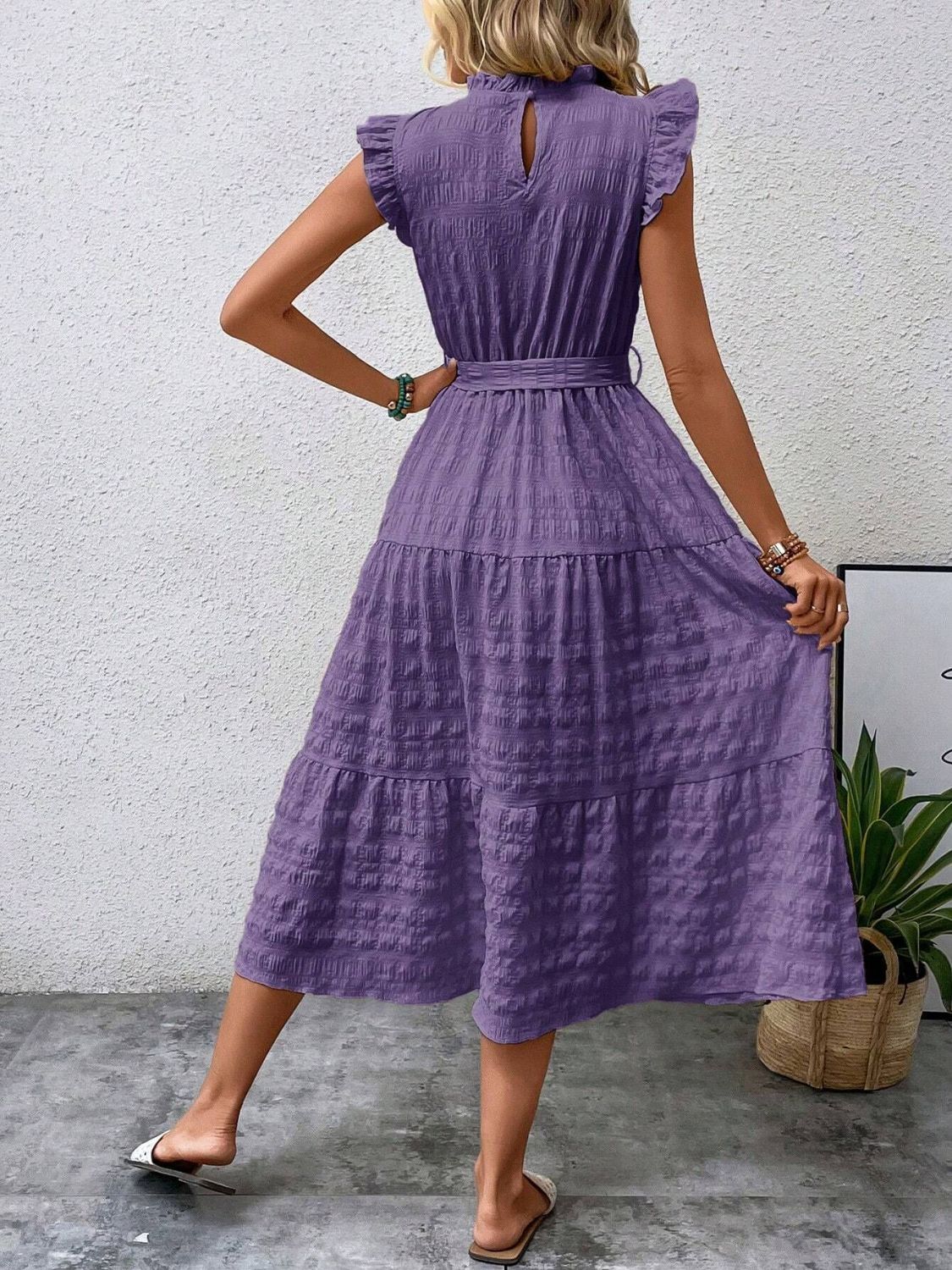 Tied Ruffled Cap Sleeve Midi Dress - 7 color choices