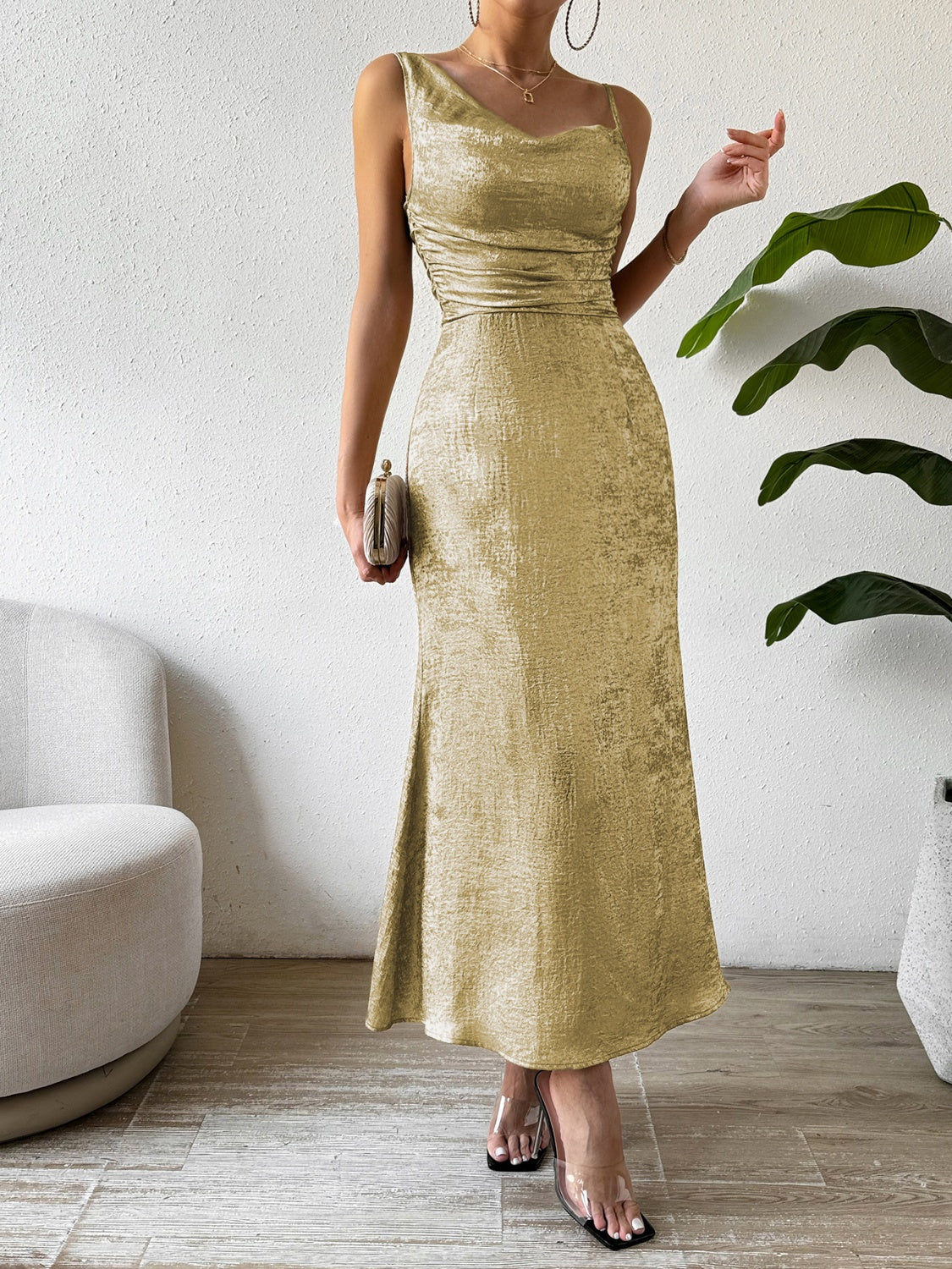 Honey Asymmetric Neck Sleeveless Midi Dress, Five Color Choices