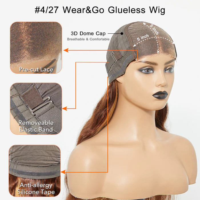 SMALL HEAD FRIENDLY LACE WIG - 24 Inches 5"x5" Body Wavy Wear & Go Glueless #4/27 Lace Closure Wig-100% Human Hair