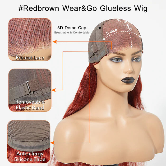 SMALL HEAD FRIENDLY LACE WIG - 24 Inches 5"x5" Body Wavy Wear & Go Glueless #Redbrown Lace Closure Wig-100% Human Hair