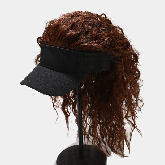 Baseball Cap with Curly Wig Attached