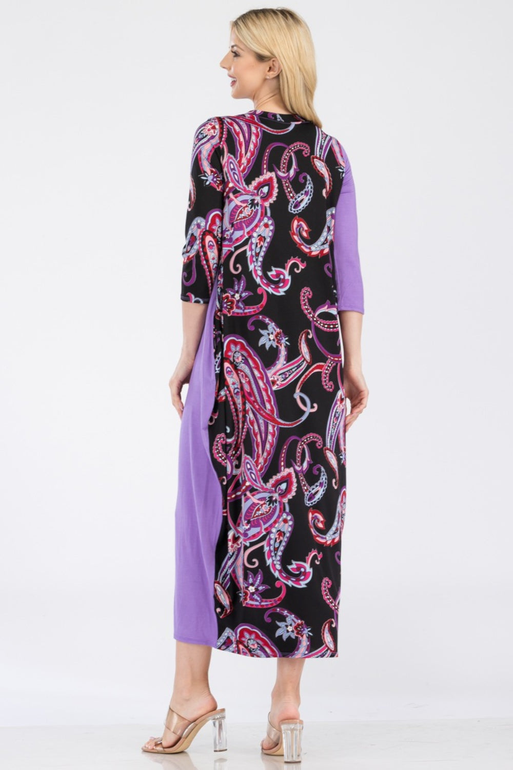 Celeste Full Size Paisley Contrast Midi Dress with Pockets