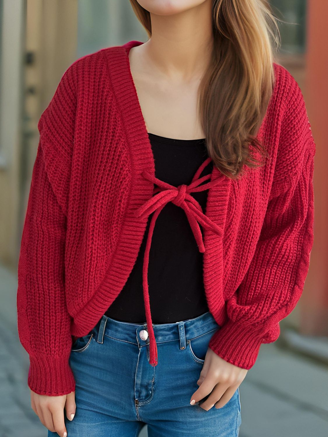 Tied Dropped Shoulder Long Sleeve Cardigan, 6 color choices