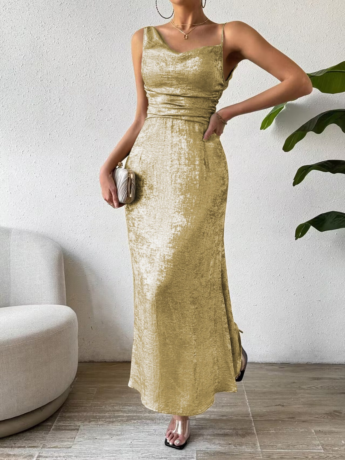 Honey Asymmetric Neck Sleeveless Midi Dress, Five Color Choices