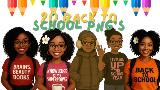 Back to School PNG Bundle | African American Girl Clipart | Coffee Mug & T-Shirt | 20 PNG Digital Download for Stickers, Journals and More