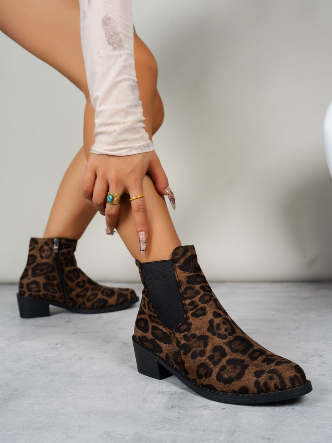 Leopard Point Toe Block Heel Boots, 2 patterns