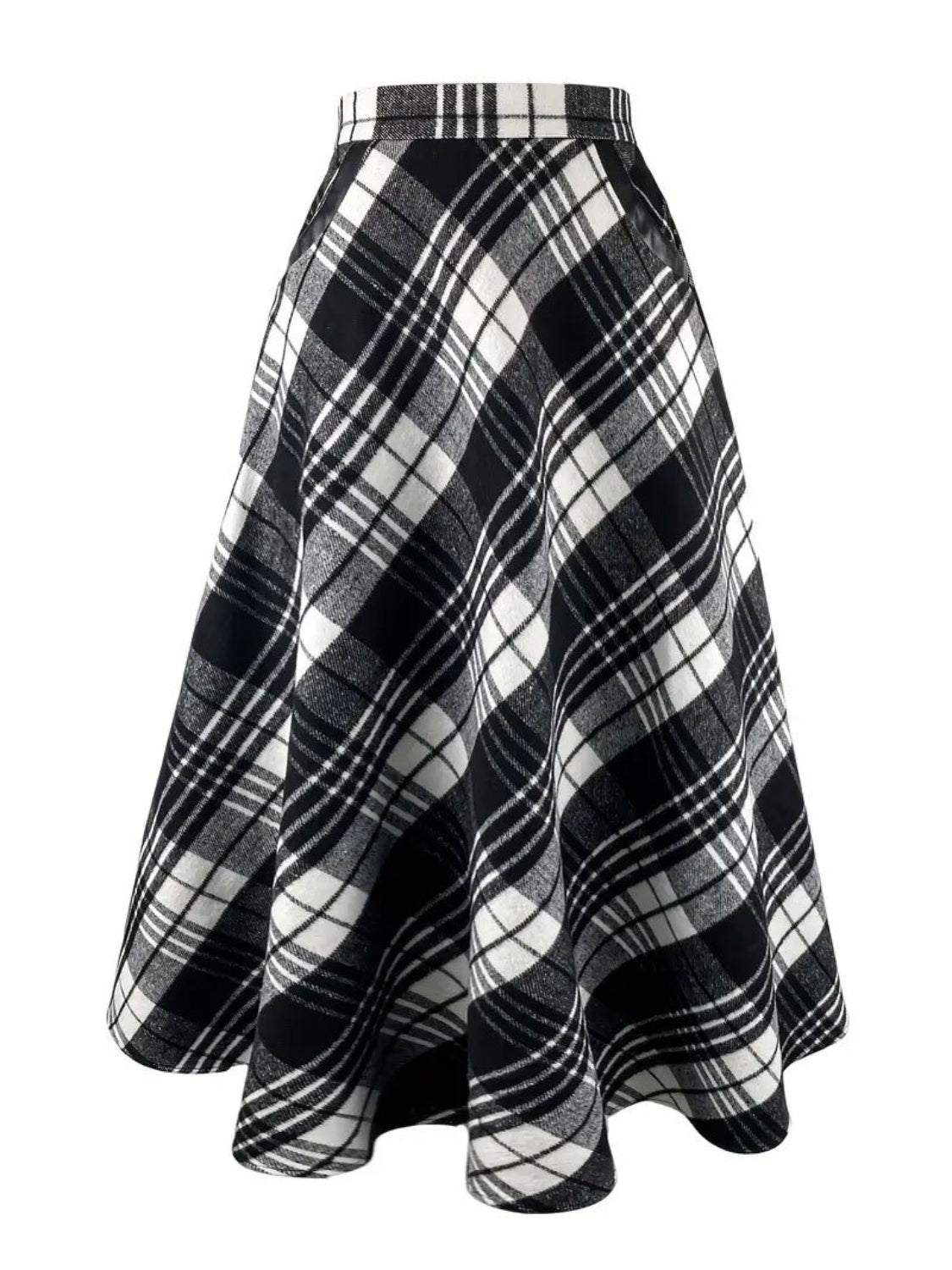 Plaid Midi Skirt with Pockets, Small - 2XLarge