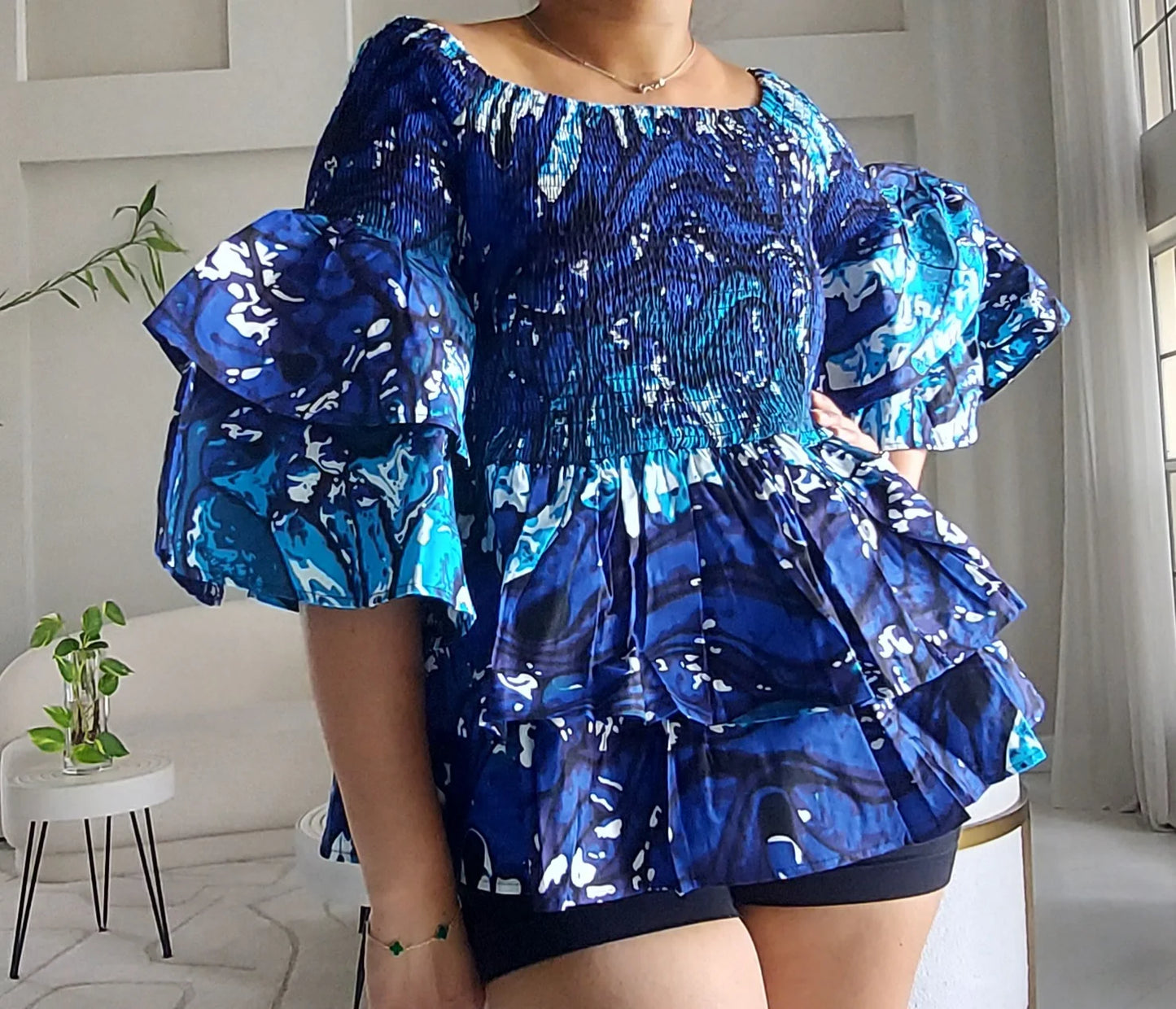 5-Piece African Ankara Pant Set - Blue Marble 019-PS14B