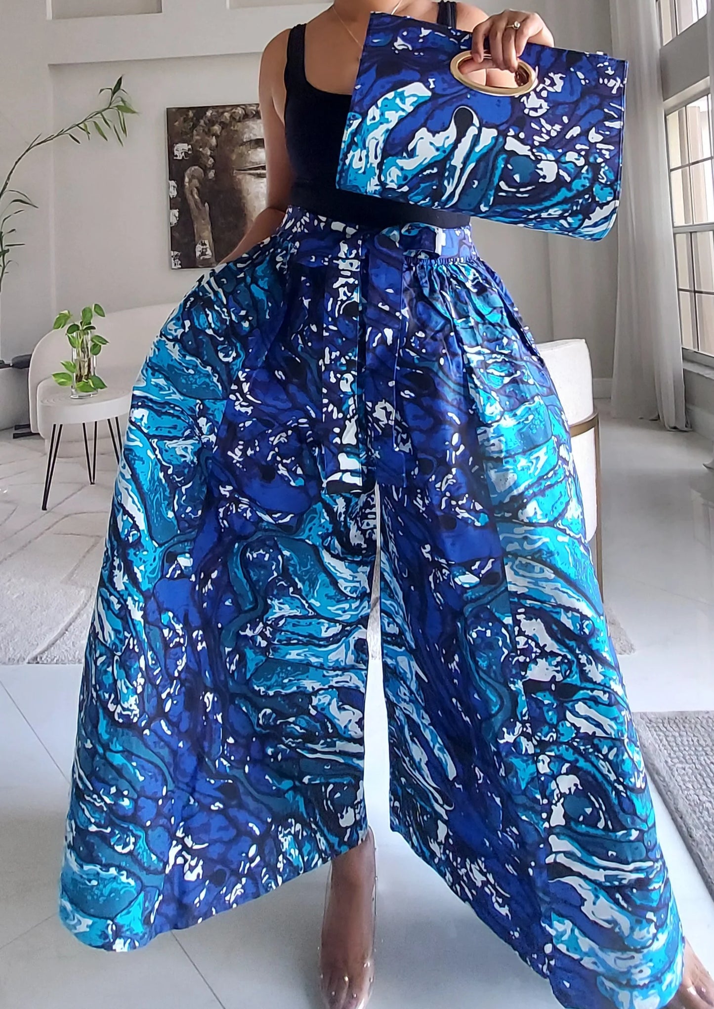 5-Piece African Ankara Pant Set - Blue Marble 019-PS14B