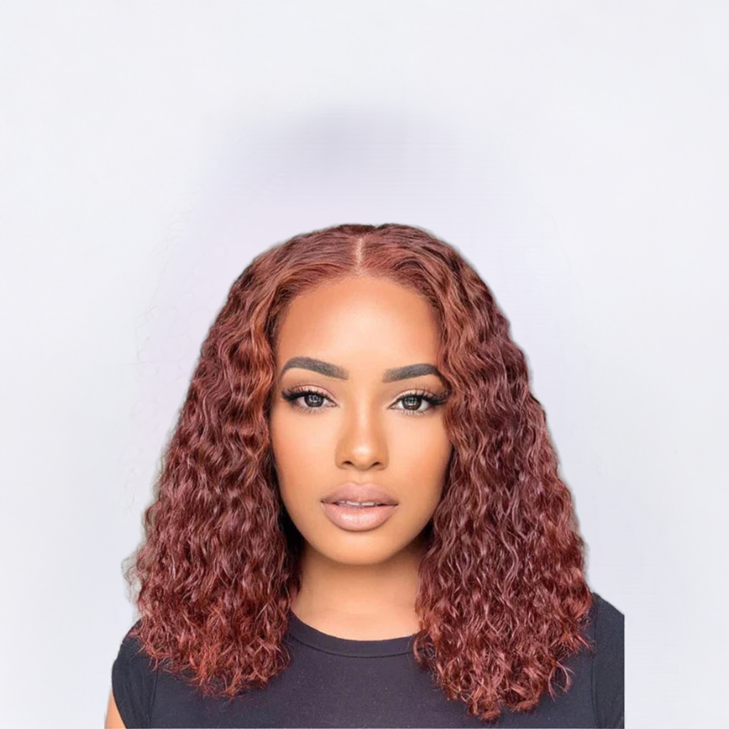 14 Inches 4x4 Pre-plucked Reddish Brown Curly Glueles Lace Closure Wig-100% Human Hair