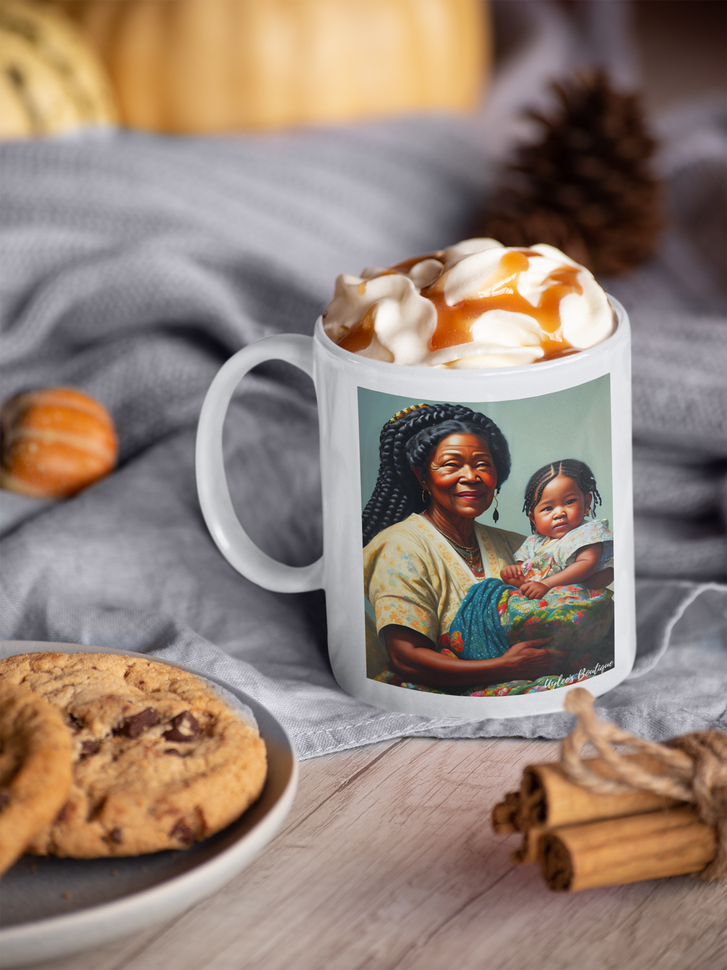 Beautiful Ceramic Custom Mug - African Grandmother and Granddaughter