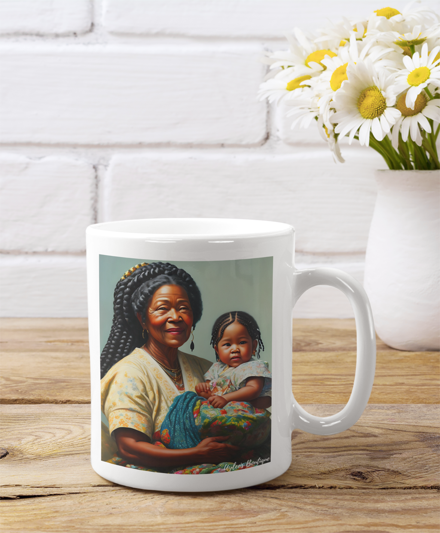 Beautiful Ceramic Custom Mug - African Grandmother and Granddaughter
