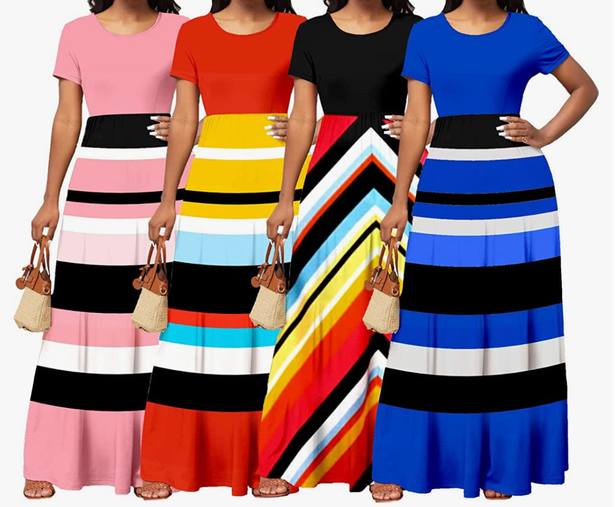 DISCONTINUED: Color Block Full Length Maxi Dress, Sizes Small - 3XLarge