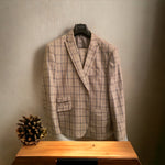 Khaki & Black Glen Plaid Three Piece Peak Lapel Ticket Pocket Suit, 50R / 44W Slim