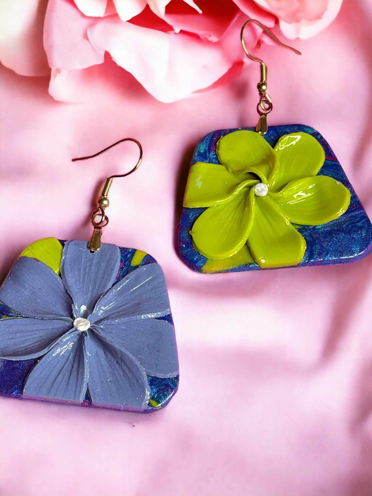 Handmade Floral Box Dangle Earrings