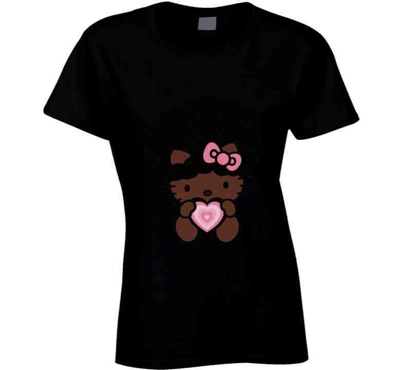 African American Kitty Inspired With Heart Ladies T Shirt