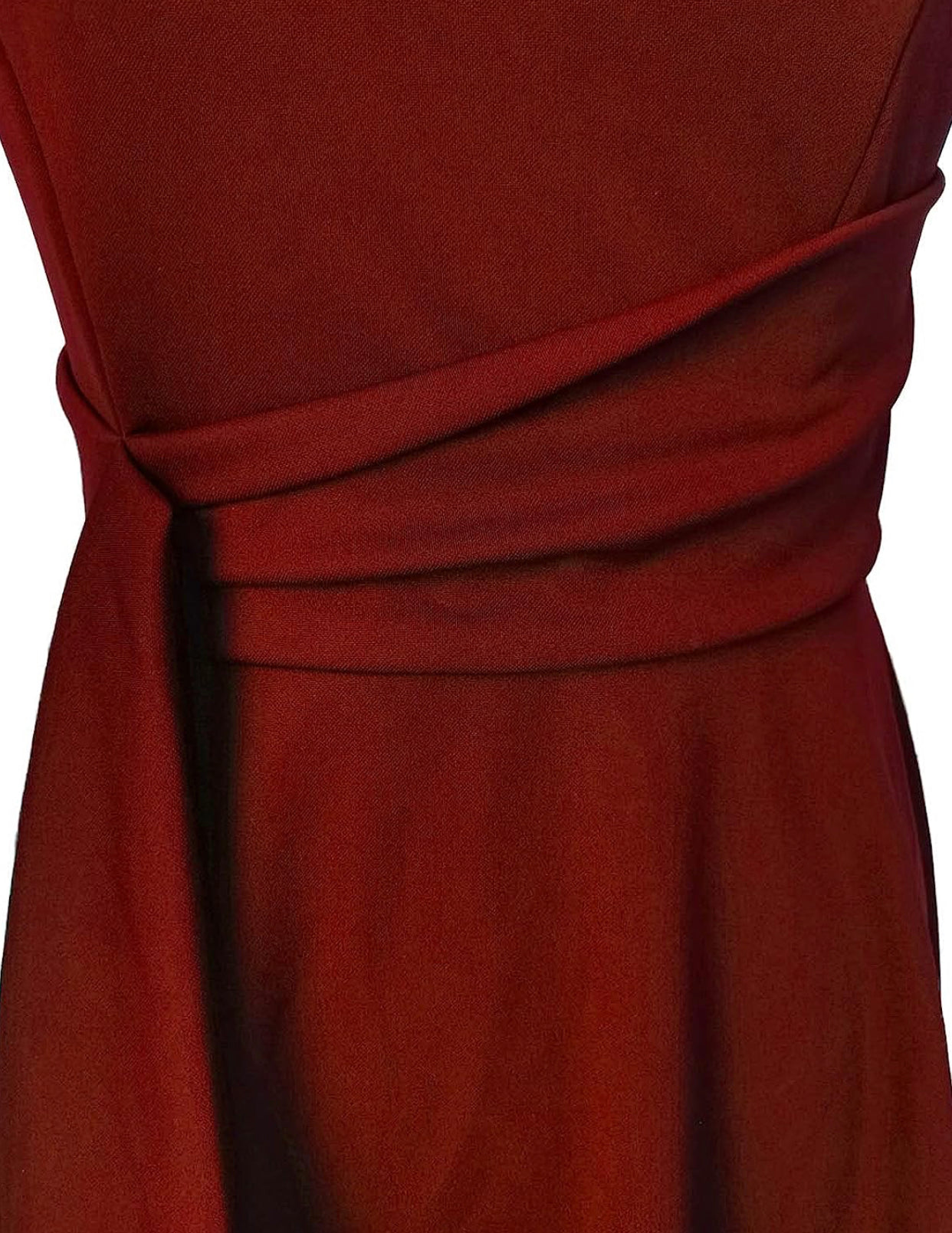 Elegant Audrey Hepburn Style Ruched 3/4 Sleeve Casual Swing A-line Dress (Red)