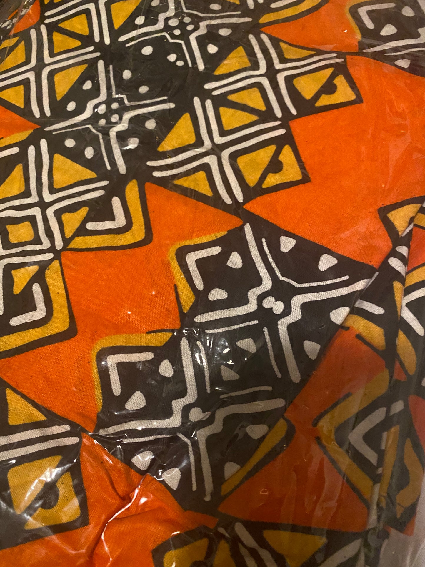 African Print Full Skirt with Coordinating Head Wrap and FaceMask (Orange Black Squared)
