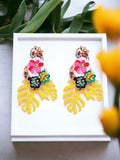 Leaf & Flower Shape Zinc Alloy Dangle Earrings
