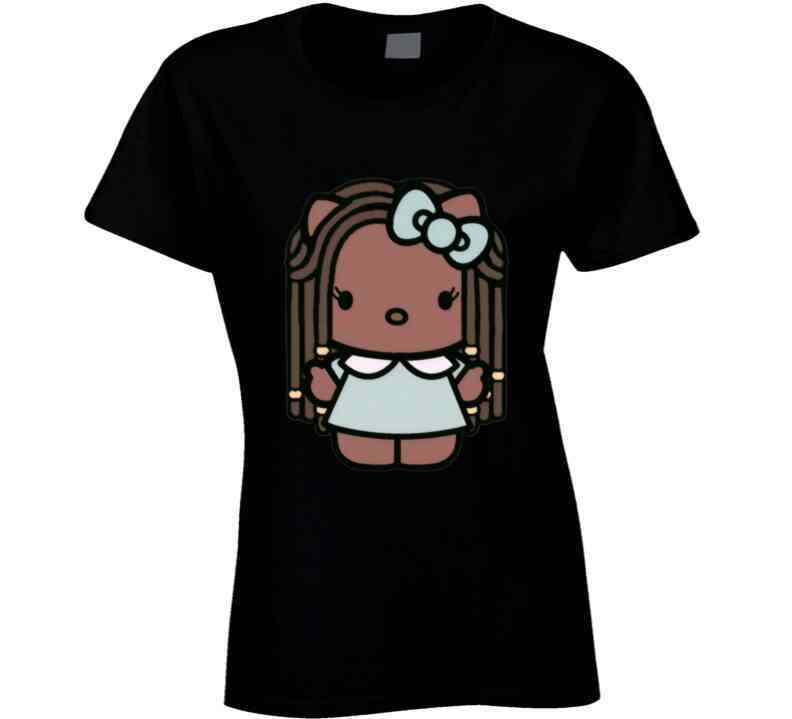 African American Kitty Inspired With Braids Ladies T Shirt