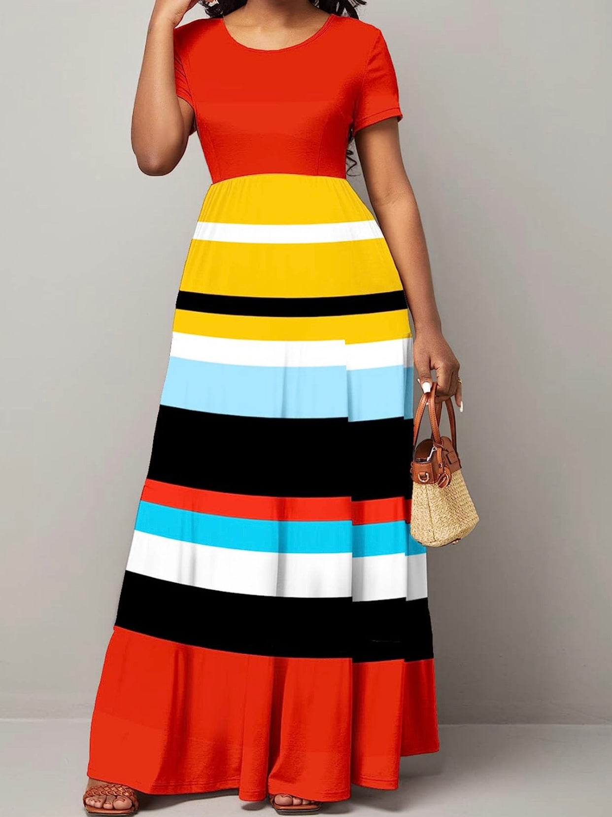 DISCONTINUED: Color Block Full Length Maxi Dress, Sizes Small - 3XLarge