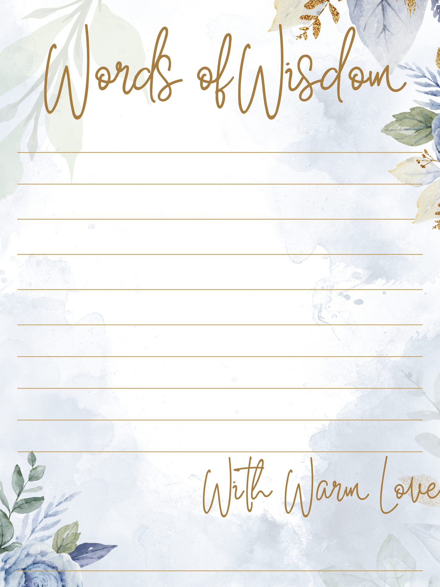 Words of Wisdom for the Parents or Bride-to-be, Baby or Bridal Shower Game (Digital Download)