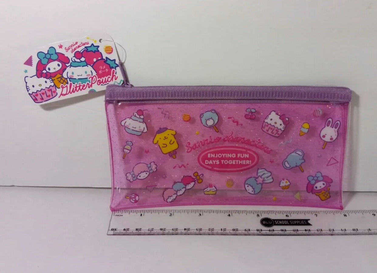 Kawaii Sanrio Glitter Slim Pouch - Character Mix