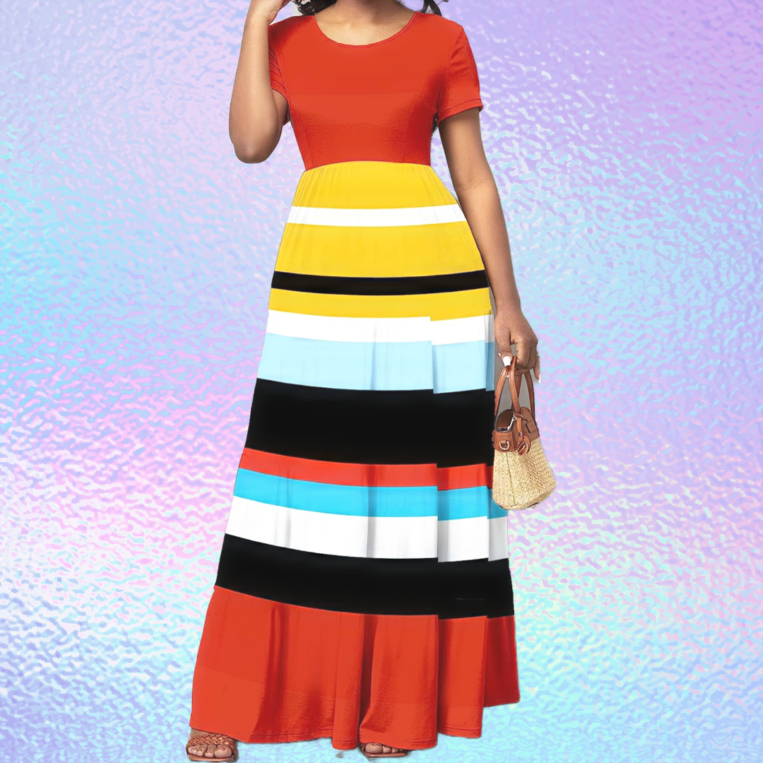 DISCONTINUED: Color Block Full Length Maxi Dress, Sizes Small - 3XLarge