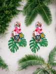 Leaf & Flower Shape Zinc Alloy Dangle Earrings