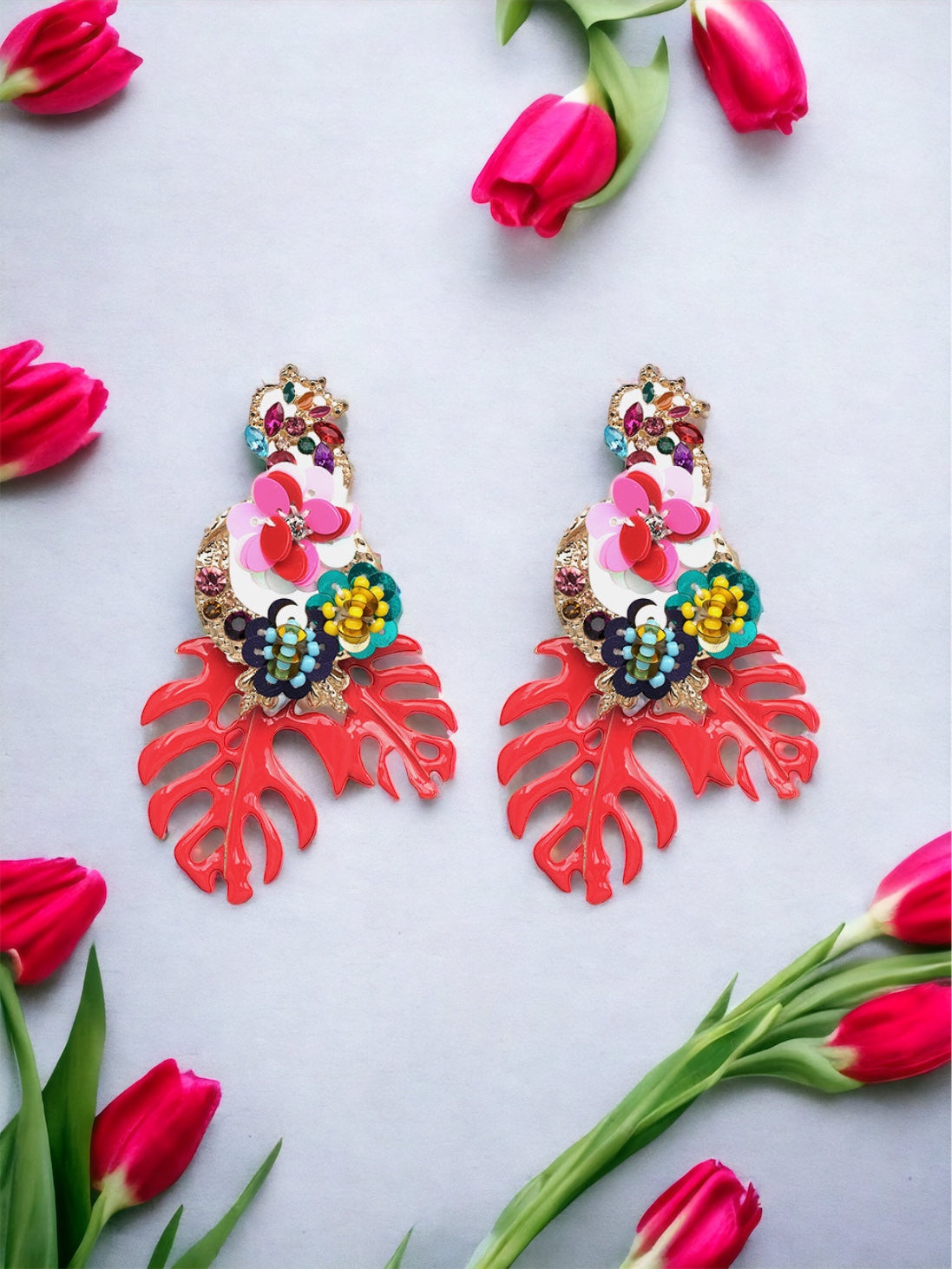 SOLD OUT - RESTOCKING: Leaf & Flower Shape Zinc Alloy Dangle Earrings