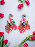Leaf & Flower Shape Zinc Alloy Dangle Earrings