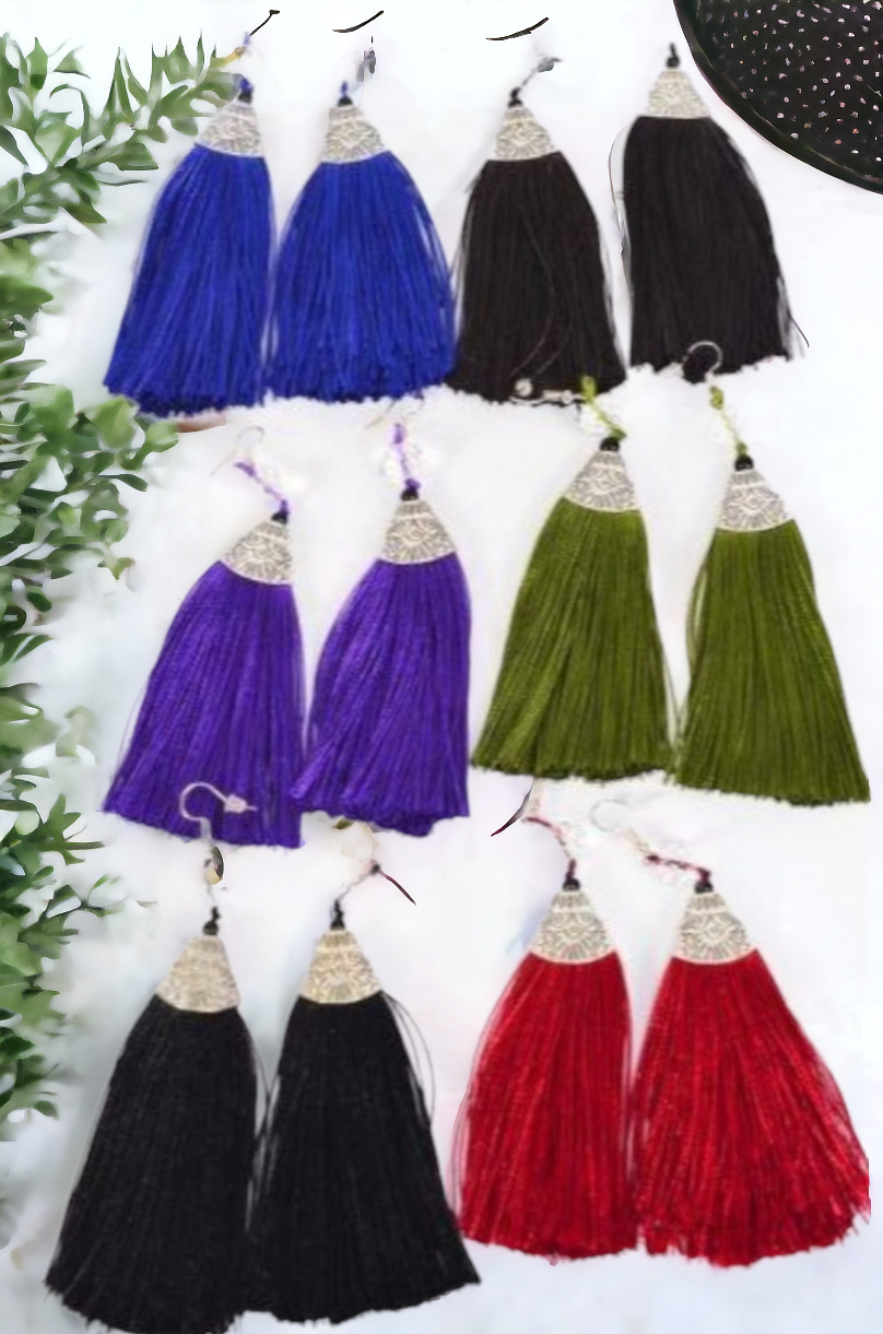 Fish Hook Pierced Tassel Fringe Earrings