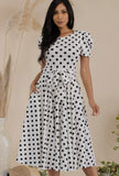 Puff Sleeve Polka Dot Cocktail Dress, Sizes 1X - 3X (Ivory)
