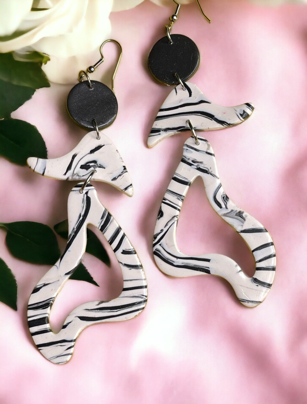 Hand Made Salsa Lady Black and White Dangle Earrings