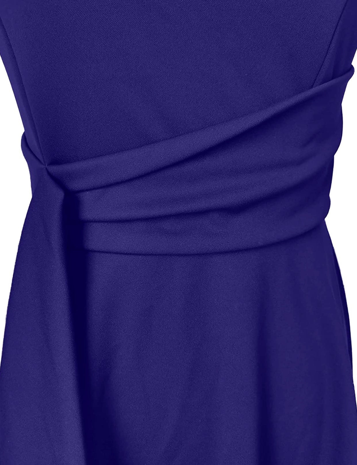 Elegant Audrey Hepburn Style Ruched 3/4 Sleeve Casual Swing A-line Dress (Royal Blue)