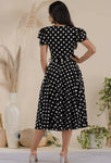 Puff Sleeve Polka Dot Cocktail Dress, Sizes 1X - 3X (Black)