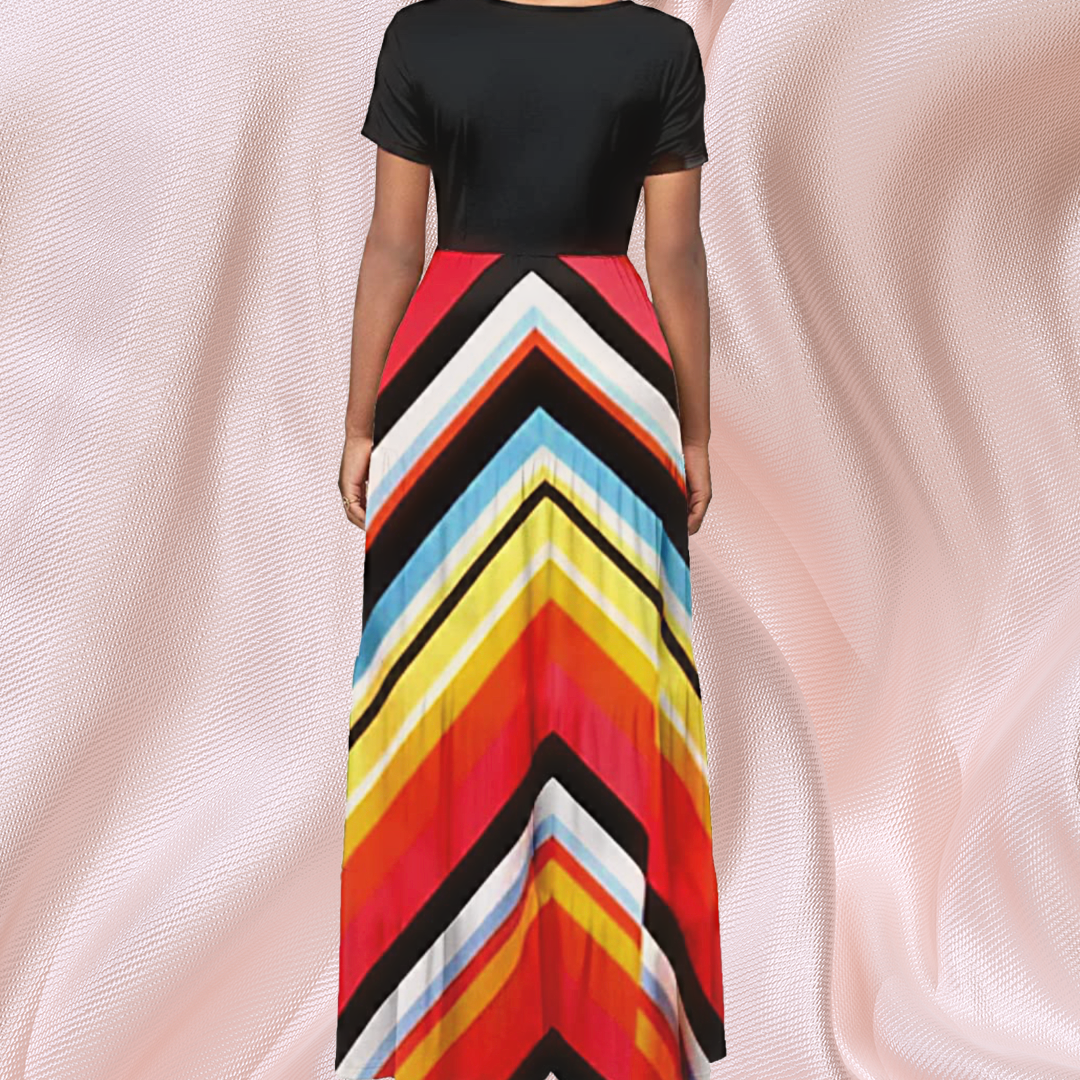 DISCONTINUED: Color Block Full Length Maxi Dress, Sizes Small - 3XLarge