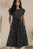 Puff Sleeve Polka Dot Cocktail Dress, Sizes 1X - 3X (Black)