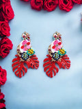 Leaf & Flower Shape Zinc Alloy Dangle Earrings