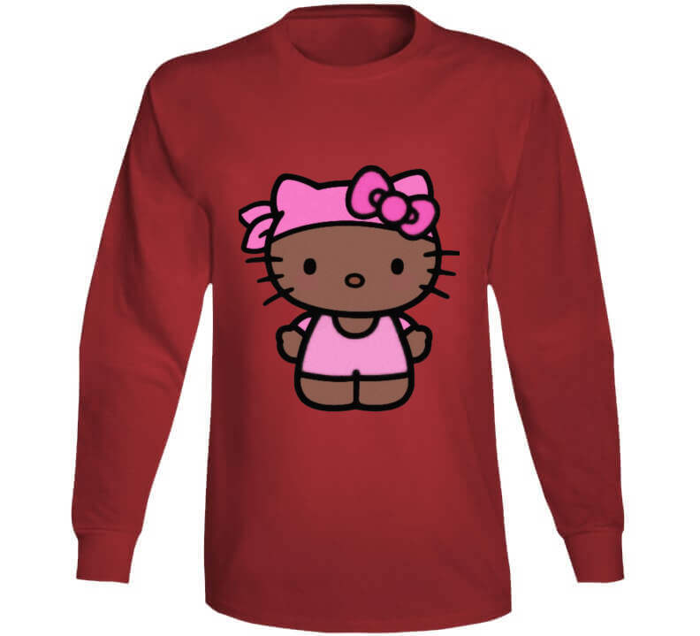 African American Kitty Inspired With Pink Bandana Ladies T Shirt