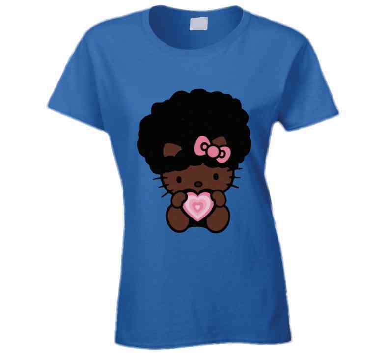 African American Kitty Inspired With Heart Ladies T Shirt