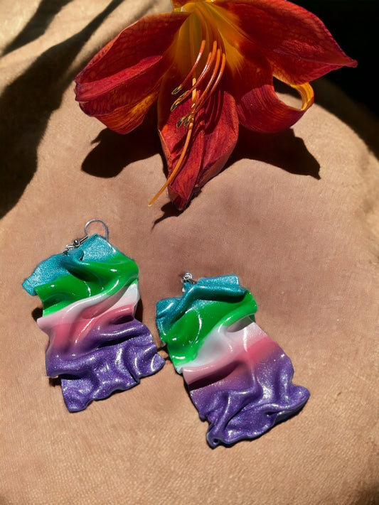 Hand Made Violet Pink Green Blue Small Drape Earrings
