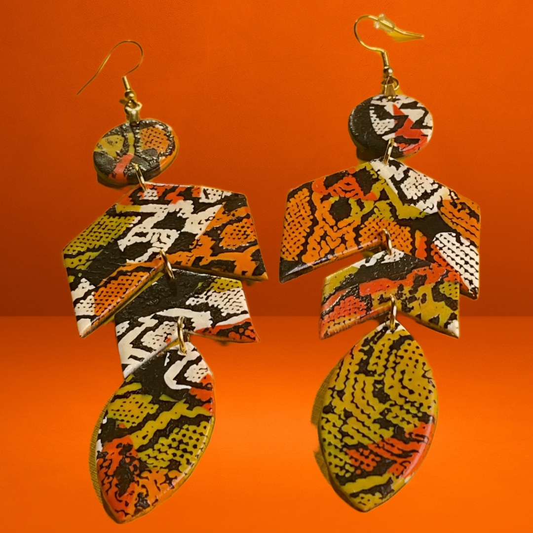 Hand Made Arrowhead Dangle Earrings - Orange Themed