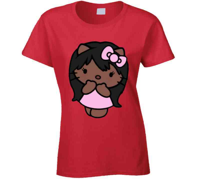 African American Kitty Inspired With Pink Ribbon Ladies T Shirt