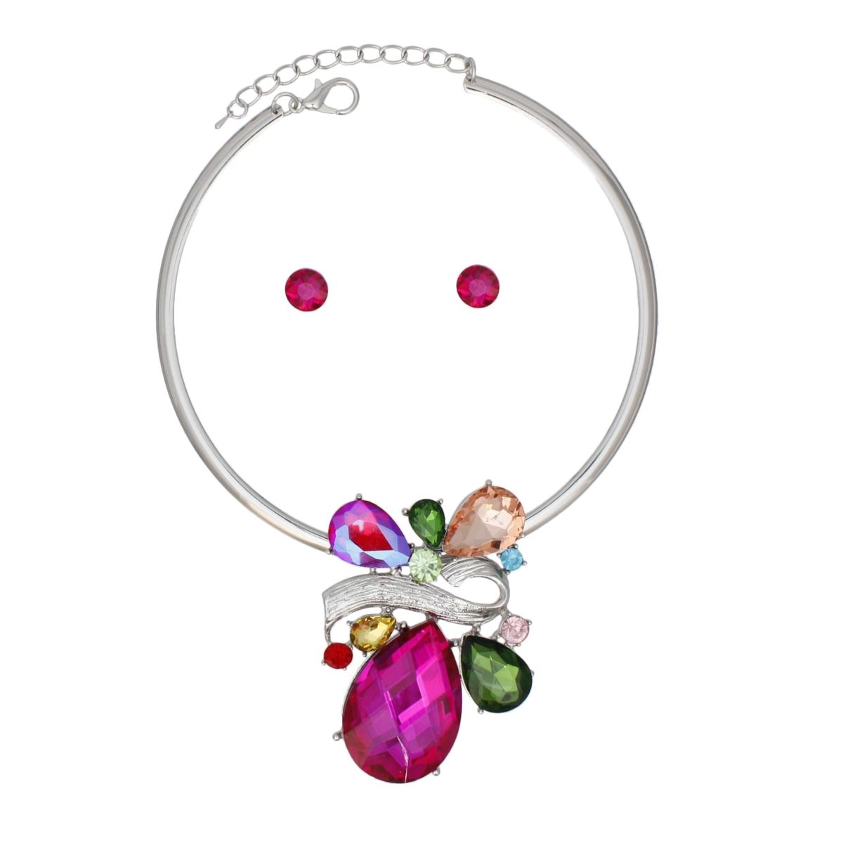 Choker Silver Multi Crystal Teardrop Slide Pendant