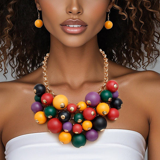 Bib Chunky Multicolor Wood Bead Chainmaille Necklace