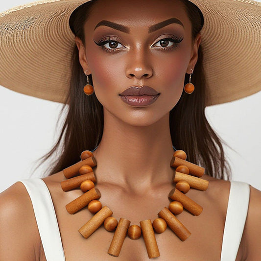 Collar Brown Wood Balanced Asymmetry Necklace
